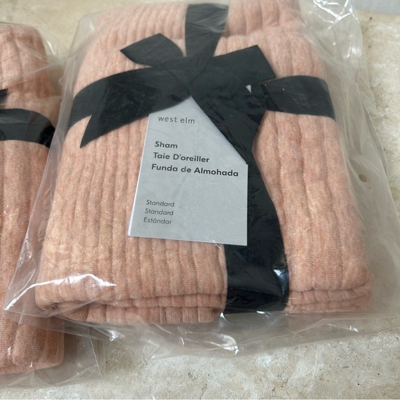 West Elm Pink Jersey cotton stripped Pillow Shams standard size New in package! - Picture 2 of 7